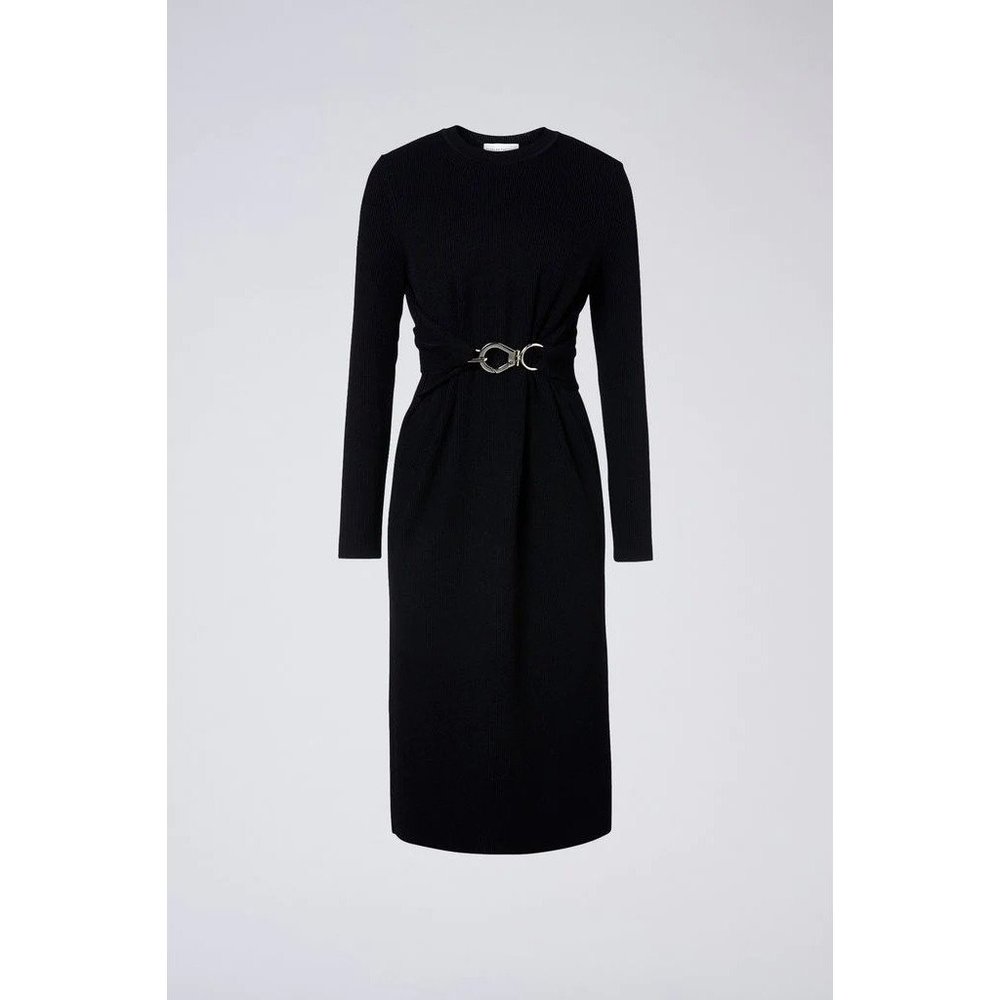 NWOT Scanlan Theodore Crepe Knit Belted Midi Dress Black Size SMALL